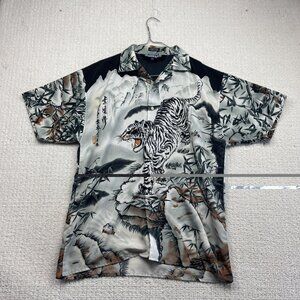 VTG Y2K Snake eyes Button up Shirt Chinese White Tiger AOP Graphic Men Sz M